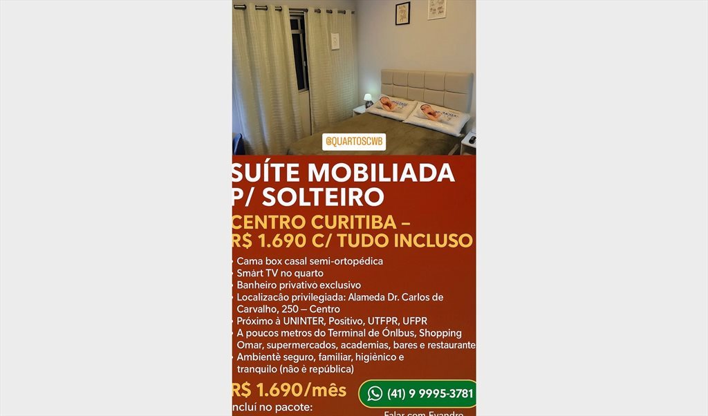 SUÍTE C BWC EM APTO. ALTO PADRÃO-ÁREA MAIS CHARMOSA DO CENTRO CURITIBA - Quartos em Alameda Doutor Carlos de Carvalho, Centro | Roomgo - Image 8