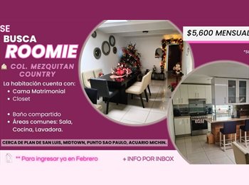Roomgo MX - SE BUSCA ROOMIE en townhouse amueblado  (solo mujeres), Guadalajara - MX$5,600 por mes