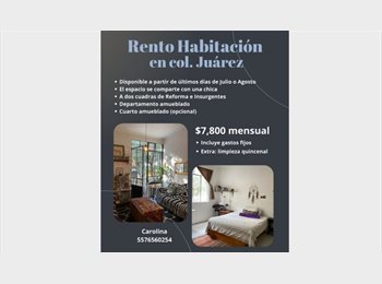 Roomgo MX - Rento Habitación en Col. Juárez, Cuauhtémoc - MX$7,800 por mes