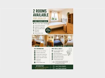 Roomgo UK - Two rooms available in a spacious 5-bedroom student house on Hull Road, York - £180 pcm