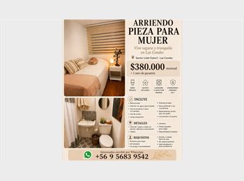 CompartoDepto CL - Habitación amoblada con baño privado – Mujer estudiante – Las Condes Estoril, Vitacura - CH$360.000 por mes