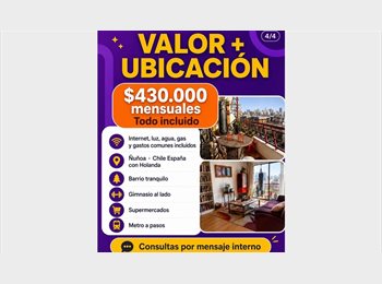 CompartoDepto CL - Se busca compañera/o de departamento en Ñuñoa, Ñuñoa - CH$400.000 por mes